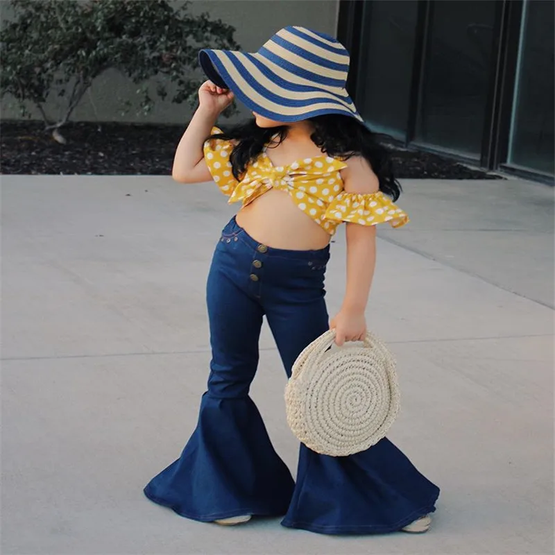 Бесплатная доставка одежда для маленьких девочек футболки в горошек с открытыми