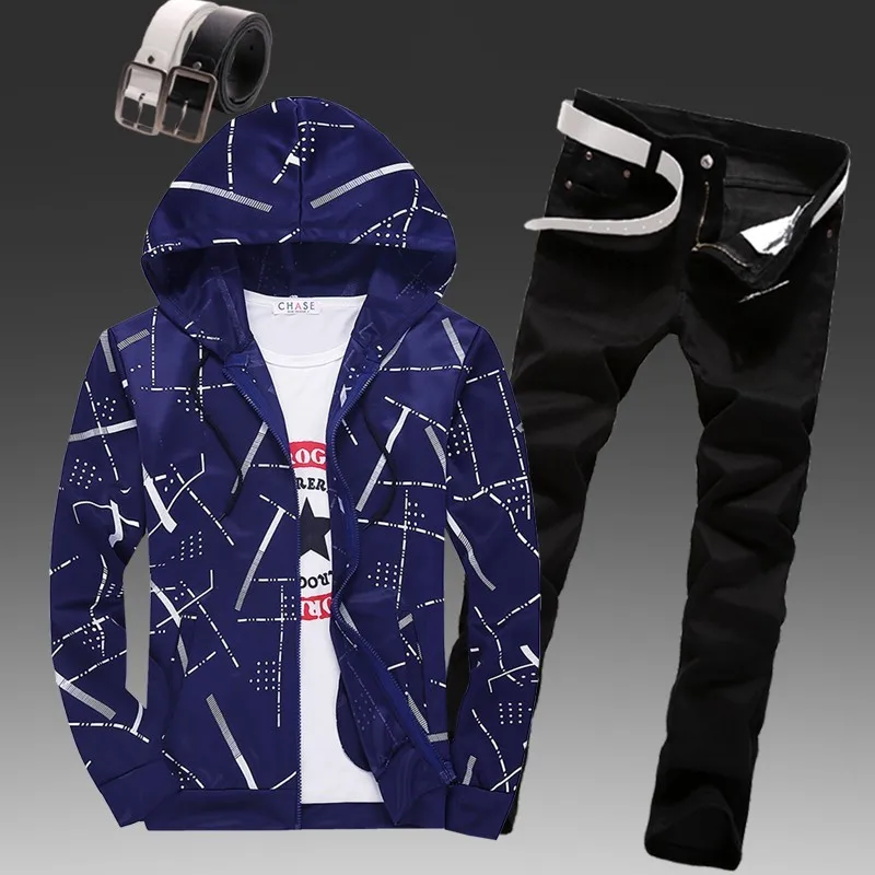 Спортивный костюм мужской из двух предметов свитшот с капюшоном и принтом в