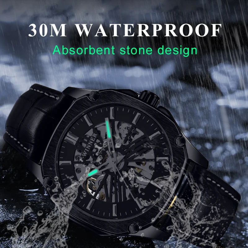 Классический победитель квадратный черный циферблат дизайн кожаный ремень