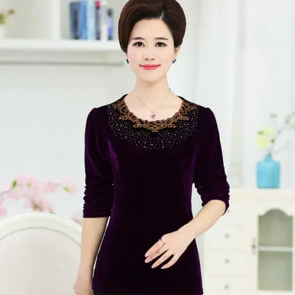 Бархатная футболка с длинными рукавами 2020 сезон весна Новинка для мам среднего