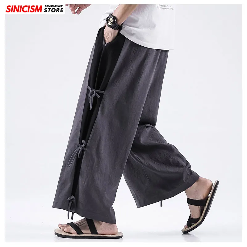 Sinicism Store 2020 мужские новые хлопковые льняные повседневные брюки винтажные широкие