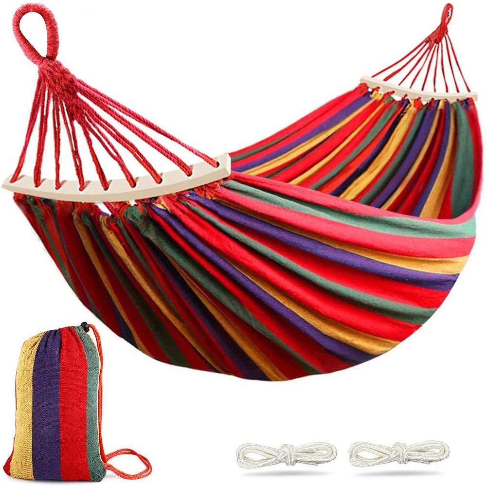 

Outdoor Hammock Garden Sports Home Travel Camping Swing Canvas Stripe Hang Sleeping Bed Hammock Double Single Garden Furniture
