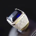 Мужское кольцо с цирконом, инкрустированное прямоугольным синим Цирконом золотого цвета, кольцо для свадебной вечеринки, ювелирные изделия, аксессуары для рук, размер 6-10, 2021