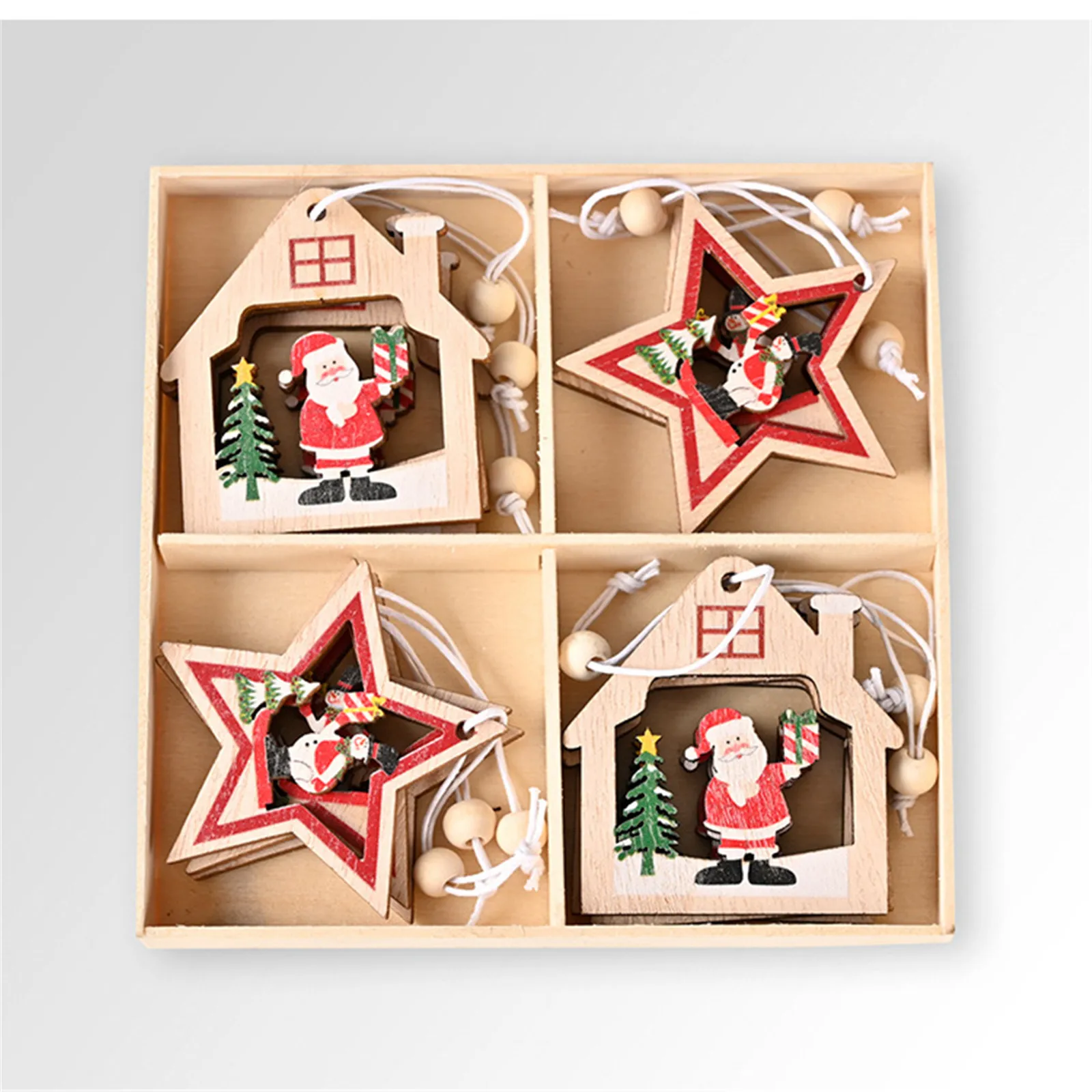 

12pcs Christmas Decorations Christmas Wooden Printing Pendants Santa Snowflake Pendants Xmas Tree Decor Hanging Supplies