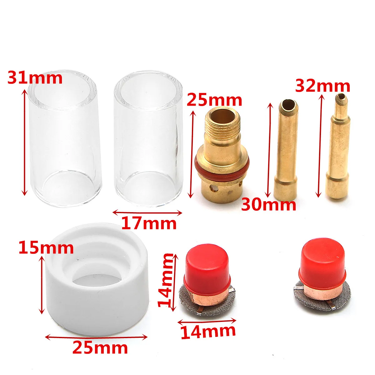 

8 Pcs/Set TIG Welding Torch Cup Gas Saver Stubby Cup Gas Collet Nozzle Kit For WP-17/18/26 1/16" 1/8" Series