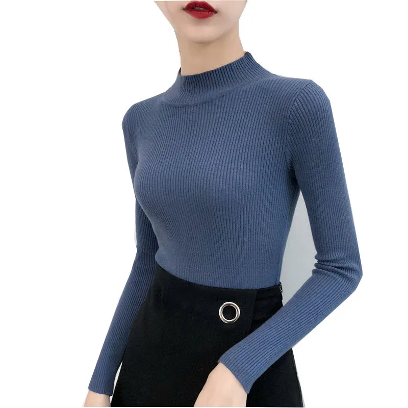 

Half Turtleneck Knitted Sweater Women 2020 Autumn Long Sleeve Solid Pullover Women Sping Long Sleeve Knit Sweater Jumpers
