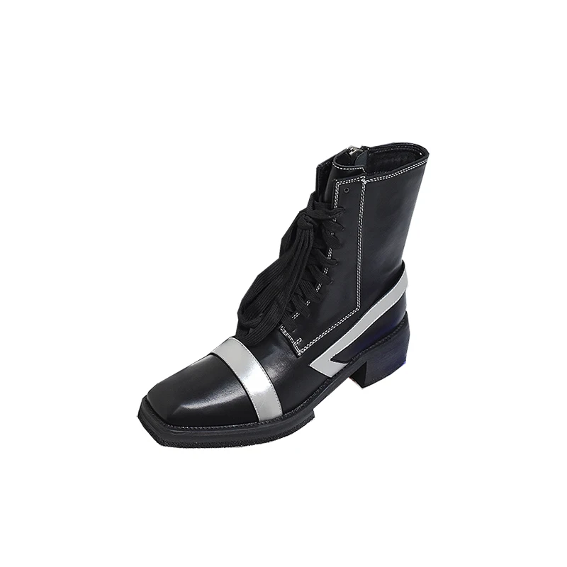 

Special-shaped Horns with Single Shoes, Pointed Toe and Color Matching Front Lace-up Catwalk All-match Low-cut Short Boots