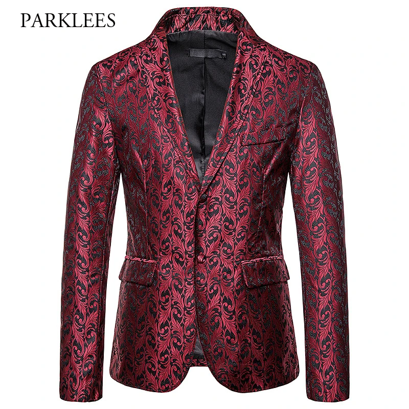 

Stylish Brand Floral Blazer Men 2019 New Single Breasted Buckle Flat Collar Mens Suit Jacket Wedding Party Club Blazer Masculino
