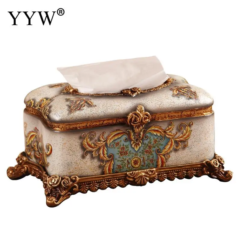 

Vintage Tissue Case Storage Box Cover Gold Resin Tissue Box Holder Paper Container For Car Home Hotel Kitchen Napkin Holder