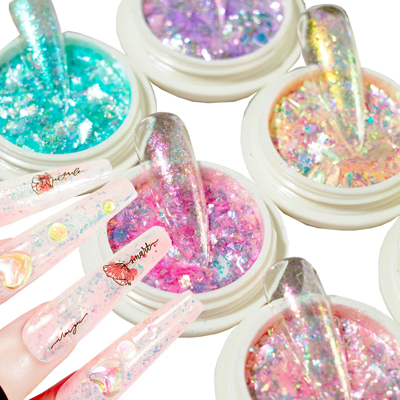 

12Colors Opal Nail Flakes,Sparkly Snow Velvet Irregular Nail Paillette Glitter,Aurora 1 Jar Ultra-Thin Brocade Flake#&T&G014