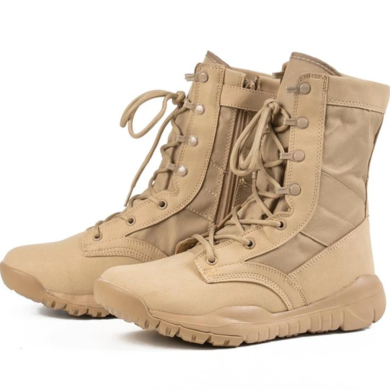 Verão respirável botas do exército militar tático airsoft paintball botas lado zíper masculino deserto combate tornozelo botas