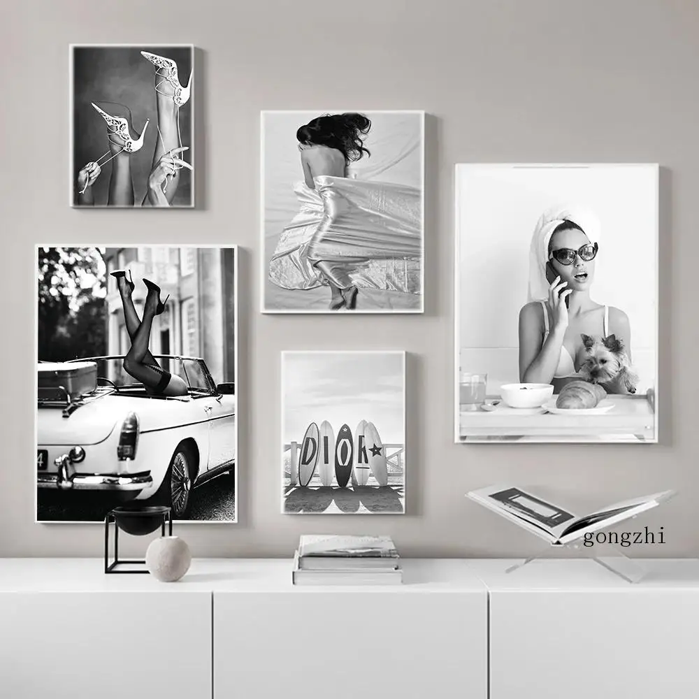 

Nordic Vintage Fashion Paris Photography Posters Black White Sexy Woman Canvas Painting and Prints Wall Art Pictures Home Decor
