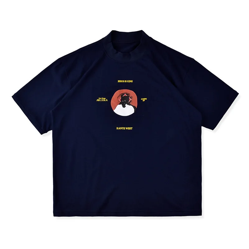 

Kanye West Jesus is king album limited high collar three dimensional printing short sleeve T-shirt fashion