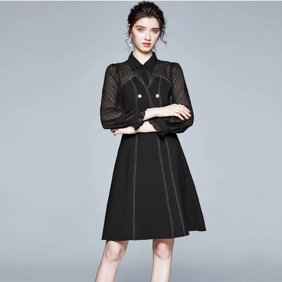 

2020 new small age-reducing slim temperament a-line skirt bubble sleeve dress