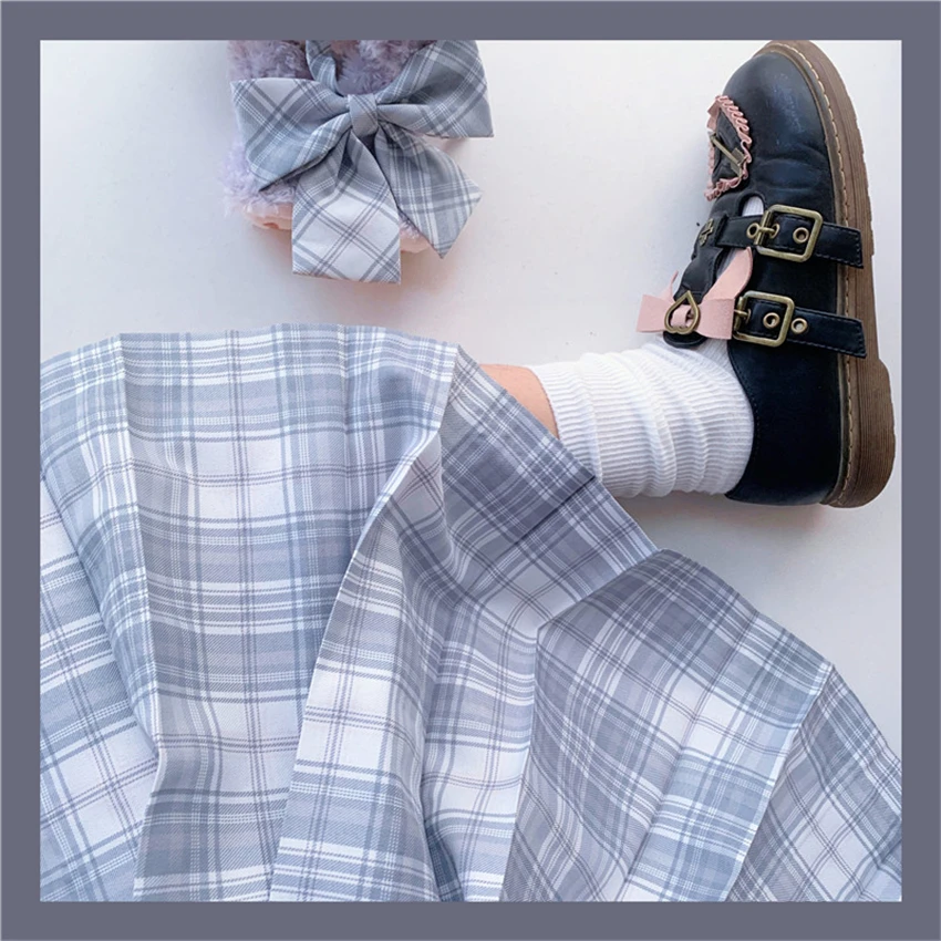 

School Uniform Japanese College Student Anime Cosplay Grey Embroidery Sailor Shirt Girls Summer High Waist Pleated Skirt Top Set