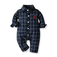 navy plaid england style gentleman birthday party wear baby baby girls costume autumn newborn rompers for boys jumpsuit infant
