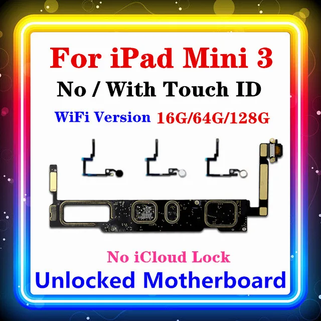 Материнская плата для IPad Mini 3 материнская без/с Touch ID 16 Гб 64 128 WIFI/WLAN версия A1599