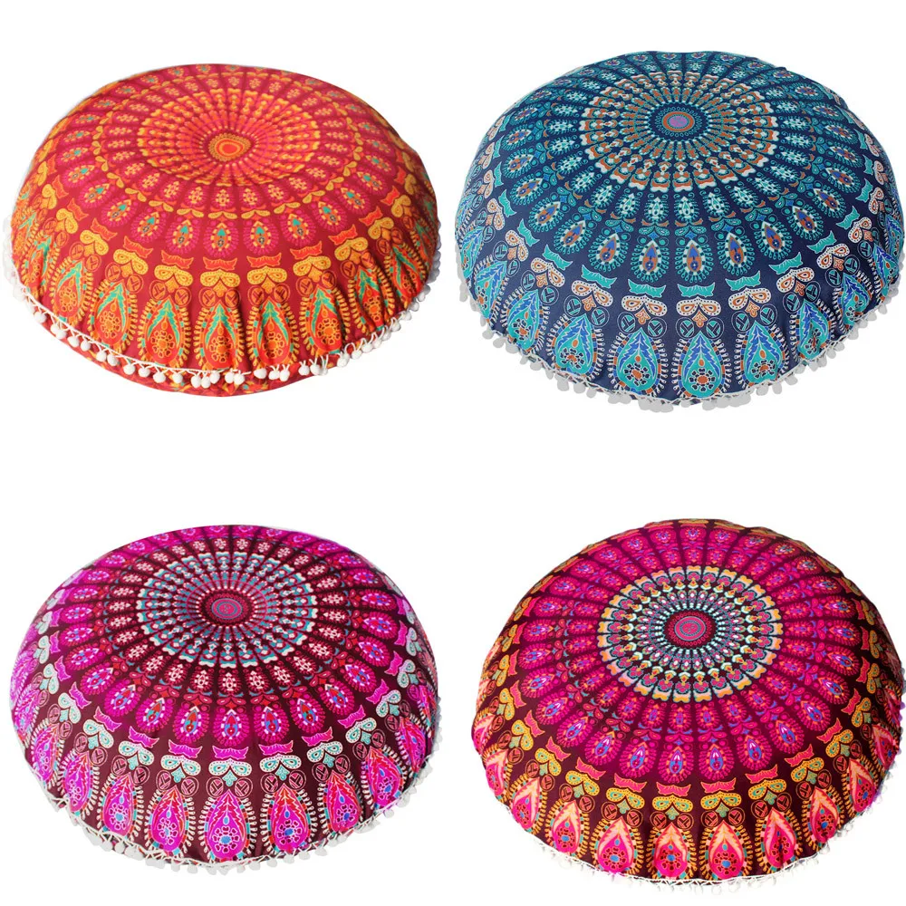 C Indian Mandala Floor Pillows Round Bohemian Cushion Cover Case Color Textile Pillow floor mats Home decoration j30 | Дом и сад
