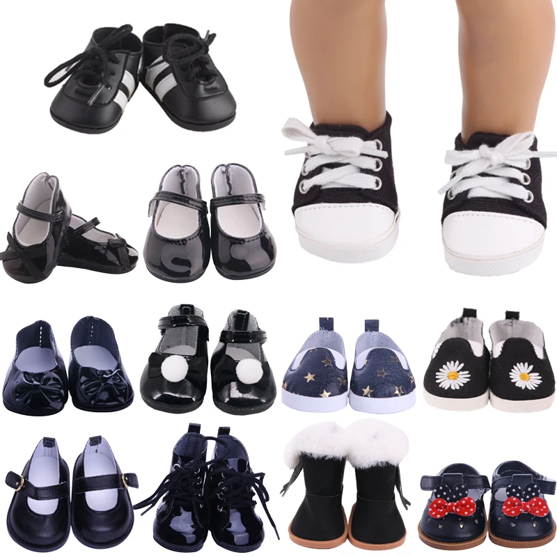 Кукольная обувь 7 см Высококачественная Черная Серия кожаная для 18-дюймовых