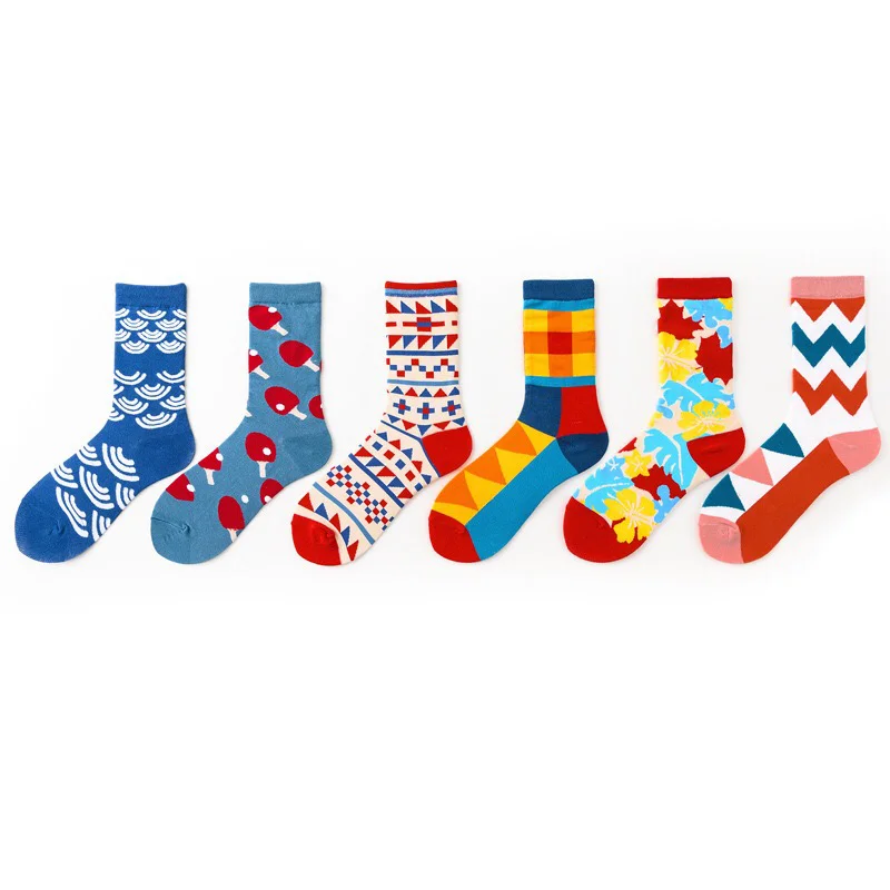 

6Pcs/ Lot Kawaii harajuku women's winter socks with print Geometric Maple leaf grid Compression sock nursing free shipping