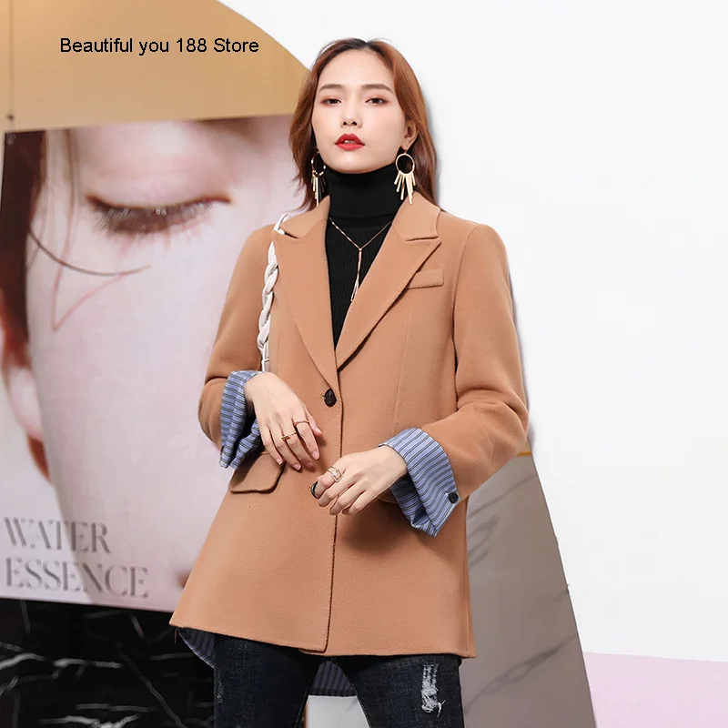 

Double sided cashmere coat suit women's stitching Shirt Short style fall winter 2020 new casual woolen two coats