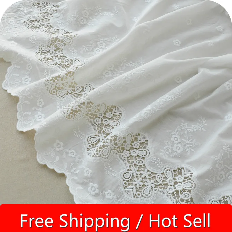 100% хлопок с двусторонней вышивкой кружева ткань занавески юбка ширина 130 см