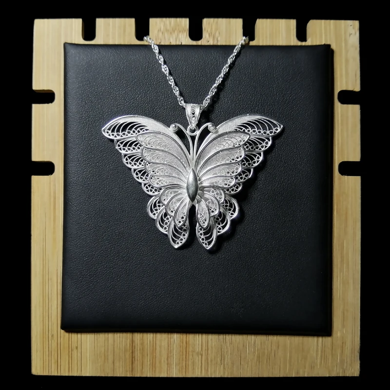Bastiee Personalized Jewelry 999 Sterling Silver Pendant Necklace Butterfly Hmong Handmade Luxury GiftsCustomized for Women