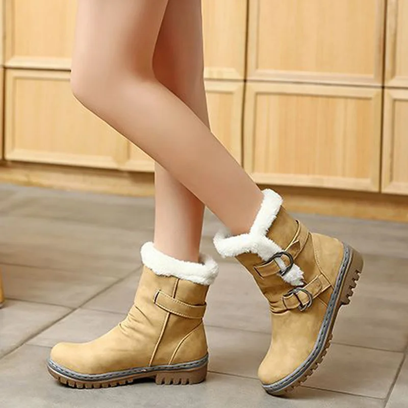 

Ladies Fashion Women Winter Boots Snow Flat Heel Winter Boots Shoes Calfskin Boots Women's Shoes XL Leather Sole Martin Boots