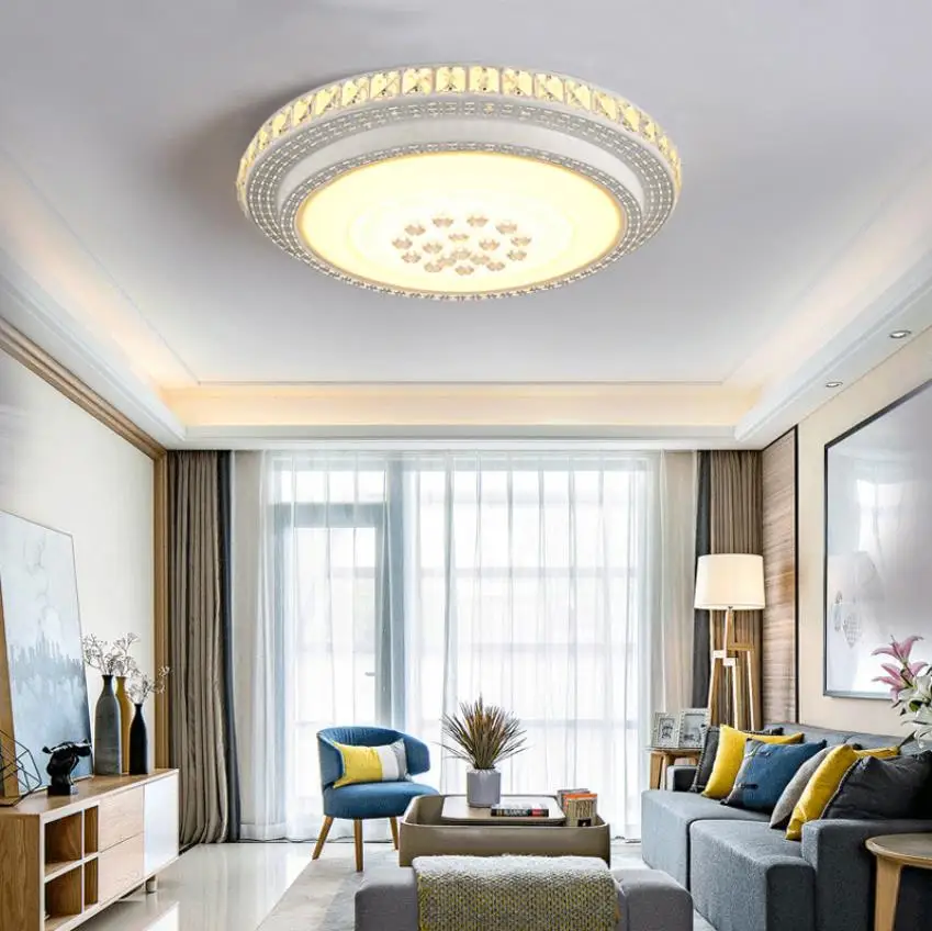 Round led living room lamp rectangular crystal ceiling lamp study bedroom lamp modern simple dining room lamp