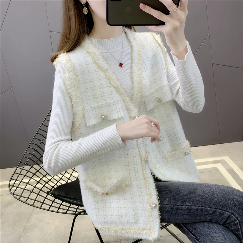 

Жилет без рукавов с имитацией норки и клетчатым карманом [210512] 69