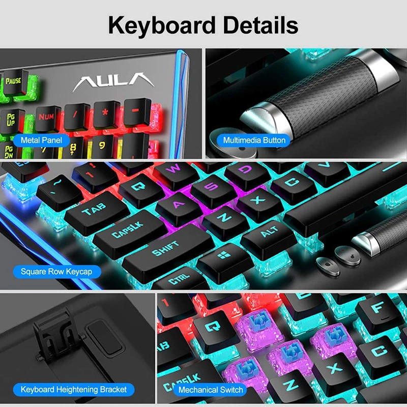 AULA F2099 Mechanical Keyboard RGB Wired USB 104 Keys Gaming Crystal Shaft Desktop Laptop Game | Компьютеры и офис