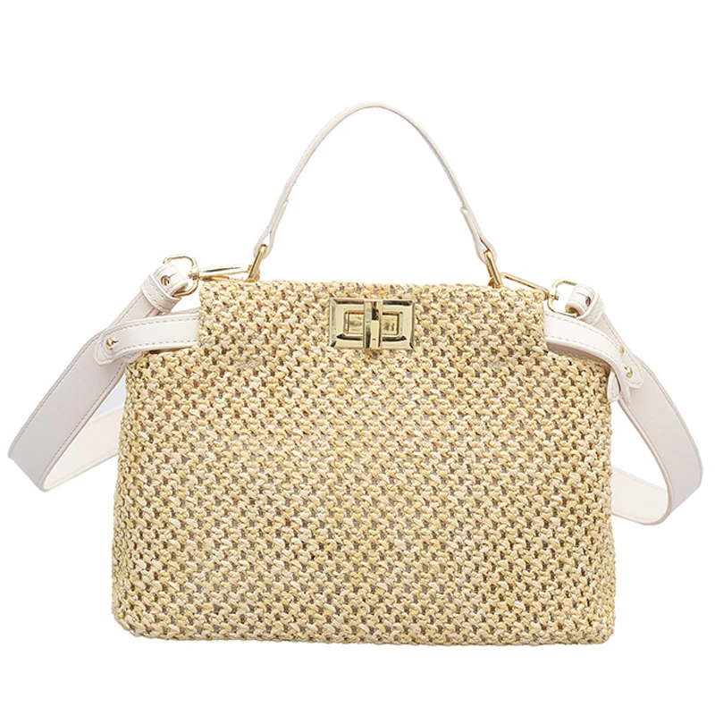 

New 2021 Weave Square Tote Bag Summer High-quality Straw Bag Women's Designer Handbag Beach Travel Bag Shoulder Messenger Bag
