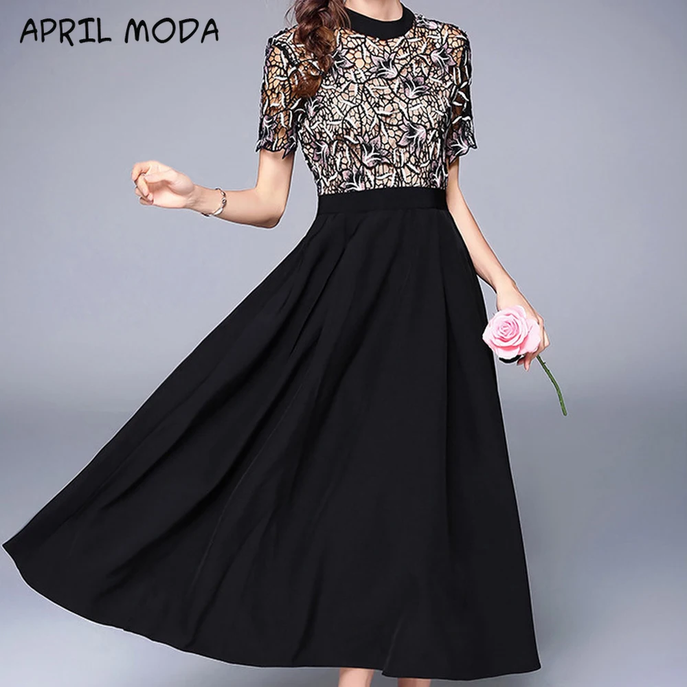 Женское винтажное платье из чистого хлопка элегантное с кружевной вышивкой