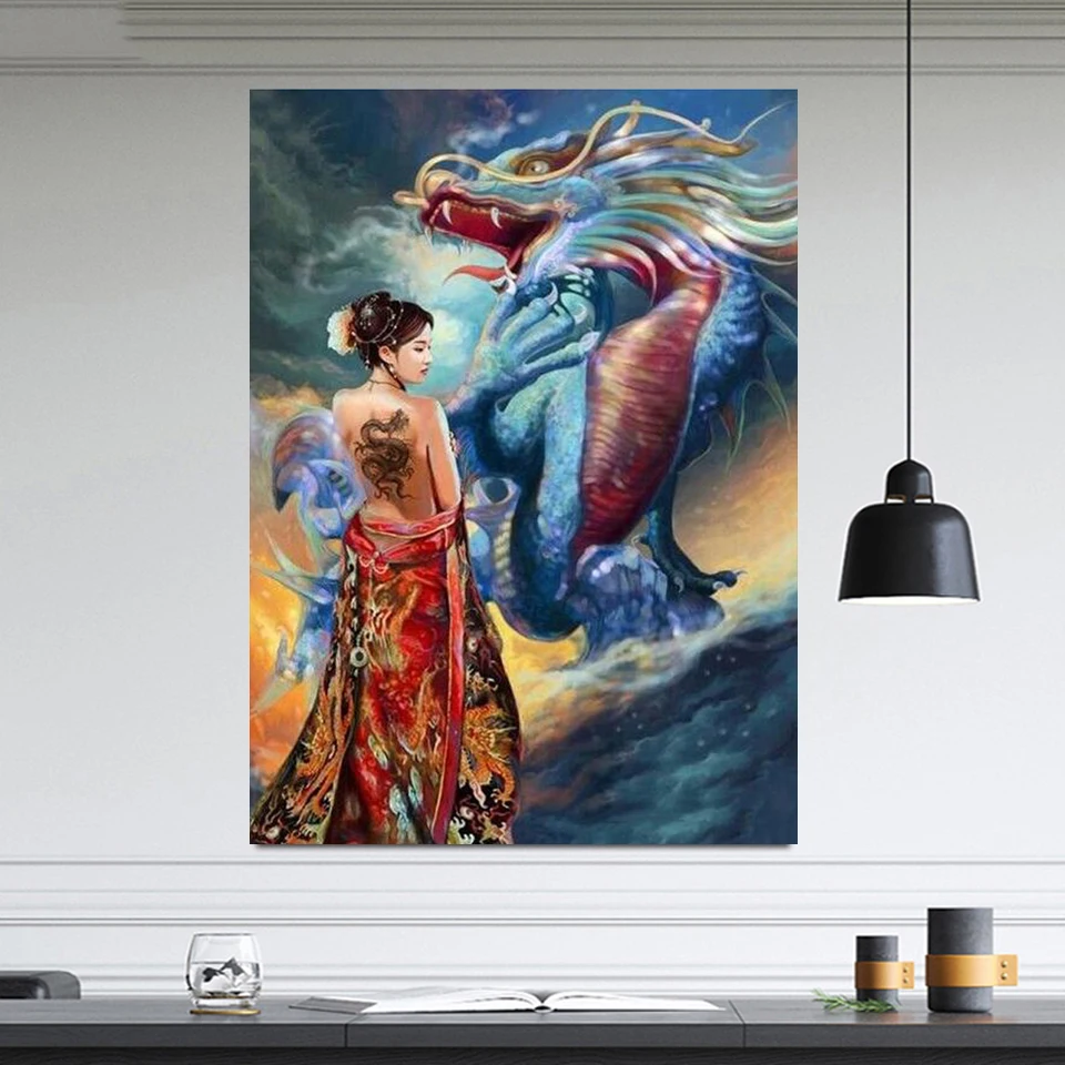 Алмазная 5D картина сделай сам круглая вышивка с изображением японской женщины и