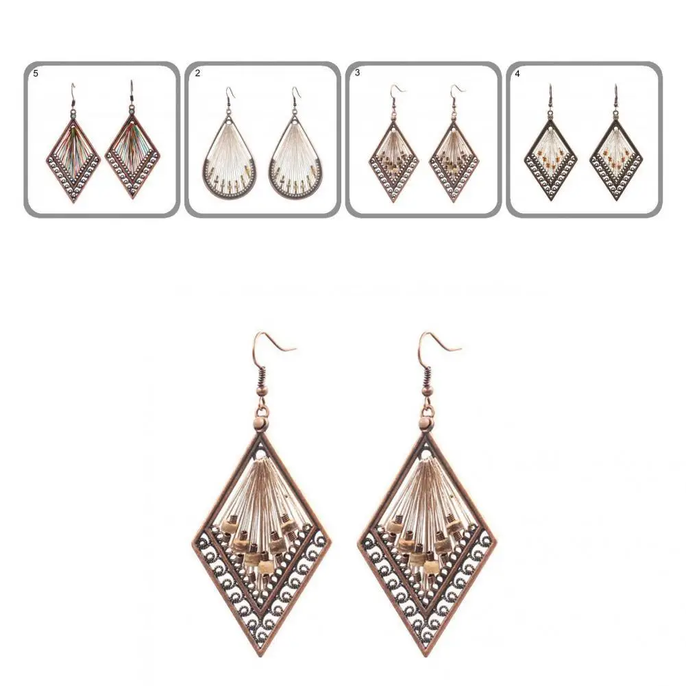 

Female 1 Pair Vintage Ladies Round Shape Beaded Hanging Earrings Vintage Dangle Earrings Creative for Travel