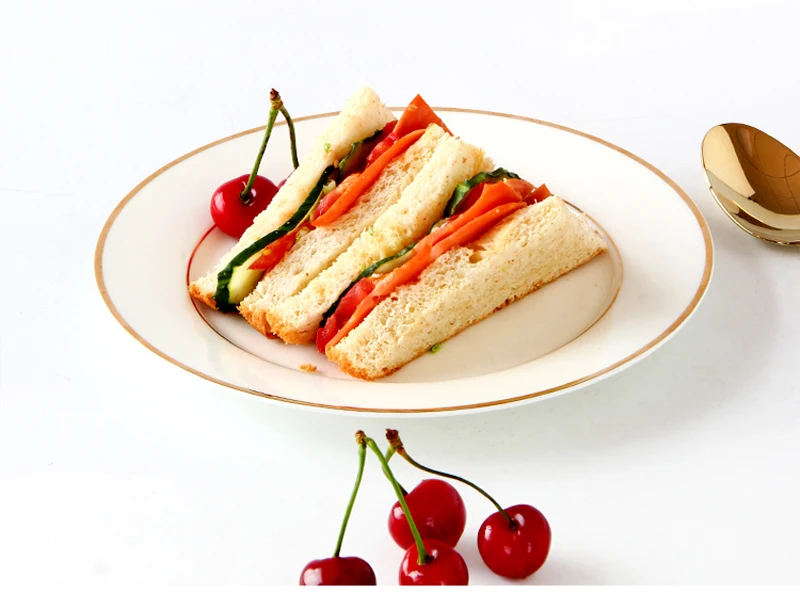 8 дюймов обеденные тарелки из тонкого костяного фарфора блюда с золотой линией