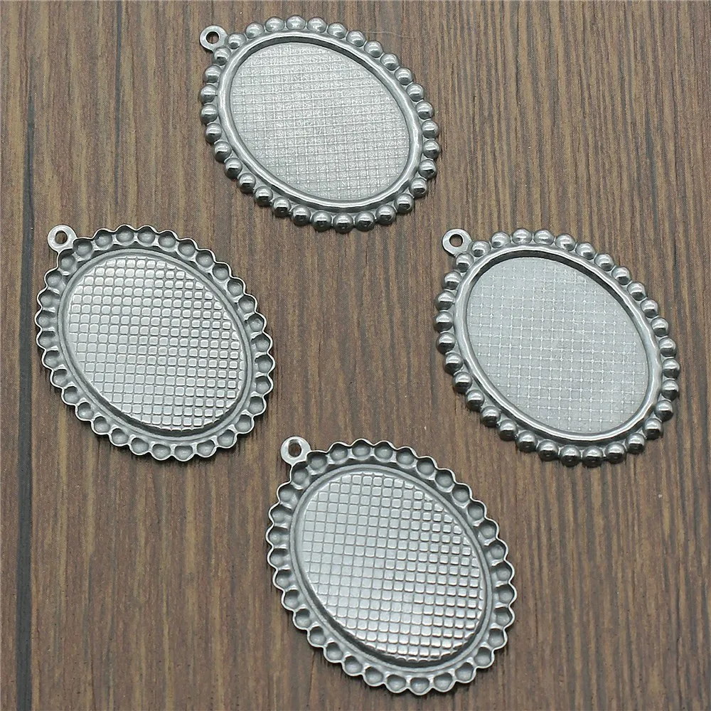 

WYSIWYG 10pcs Fit 18x25mm 13x18mm Oval Glass Cabochon Stainless Steel Material Base Setting Charms Pendant Tray