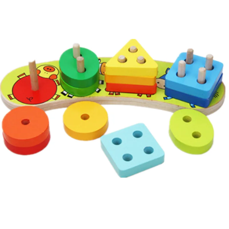 

DIY Wooden Building Blocks Montessori Geometric Shape Pairing Board Model Set Early Educational Toys For Children Kids