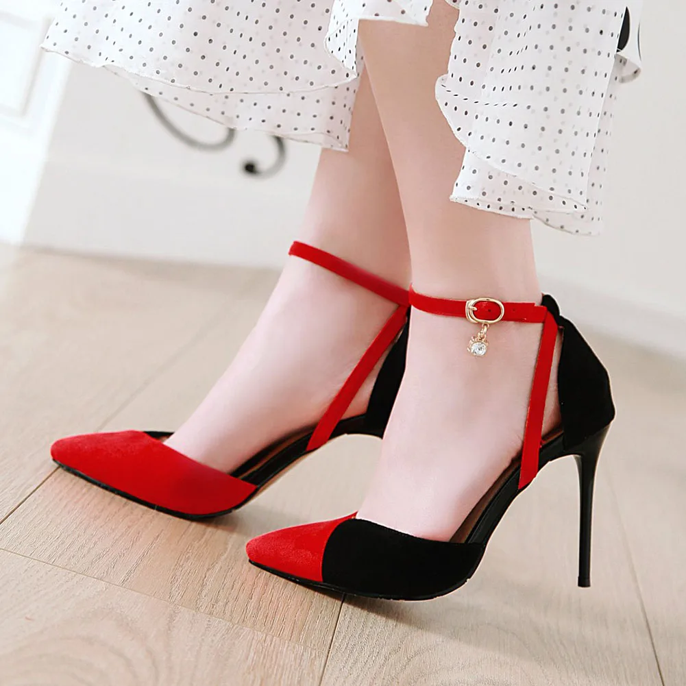 

KARINLUNA Female Casual Party Dress Sandals Pointed Toe Mixed Color High Heels Ankle Strap Women Sandals Retro Women Shoes