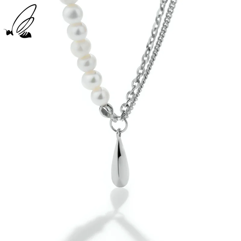 

S'STEEL Sterling Silver 925 Water Drop Pendant Necklace Gifts For Women Statement Freshwater Pearl Chain Accessories Jewellery