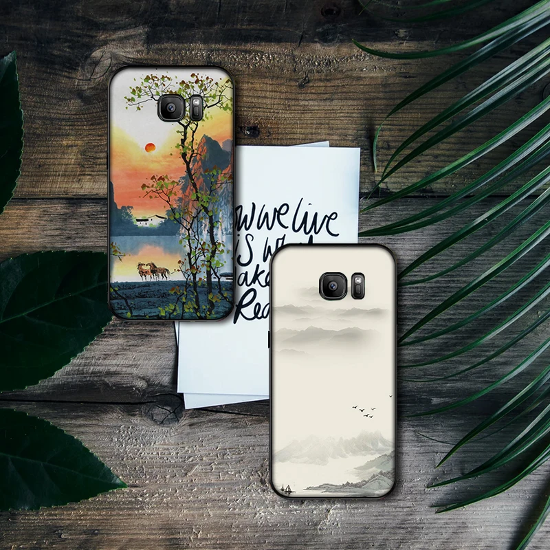 Китайский пейзаж Живопись мягкий силиконовый чехол для телефона Samsung Galaxy S8 S9 S10 Plus