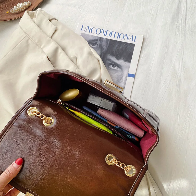 

Fashion Pu Leather Designer Shoulder Simple Bags for Women Vintage Chain Luxury Crossbody Bag Female Fashion Small Handbags