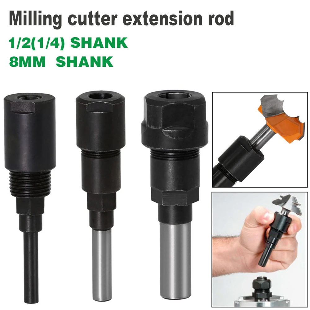 

1 pc 1/4" 8mm 1/2" Shank Router Bit Extension Rod Collet Engraving Machine Extension Milling Cutters for Wood