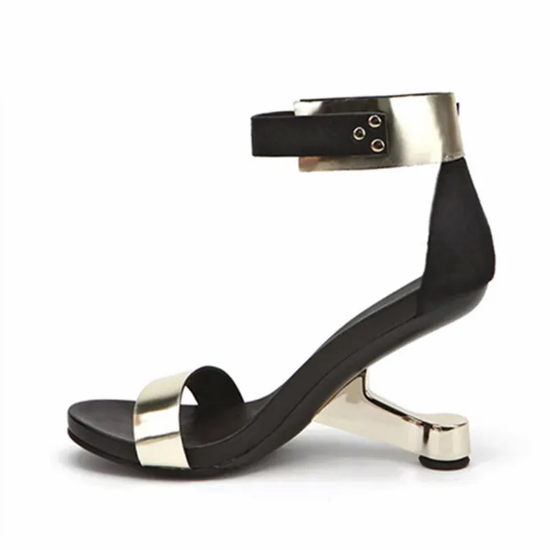 

Gold Women Sandals Gladiator Footwear Strange Heel Female Wedding Dress Shoes Woman 8CM High Heels Wedges Valentine Shoe