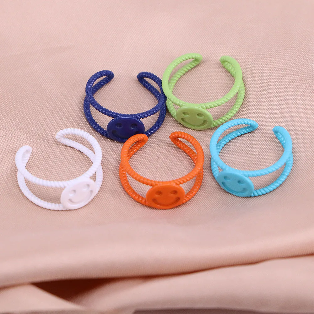 10 шт. ткань со счастливым смайликом Открытое кольцо для Для женщин с милыми