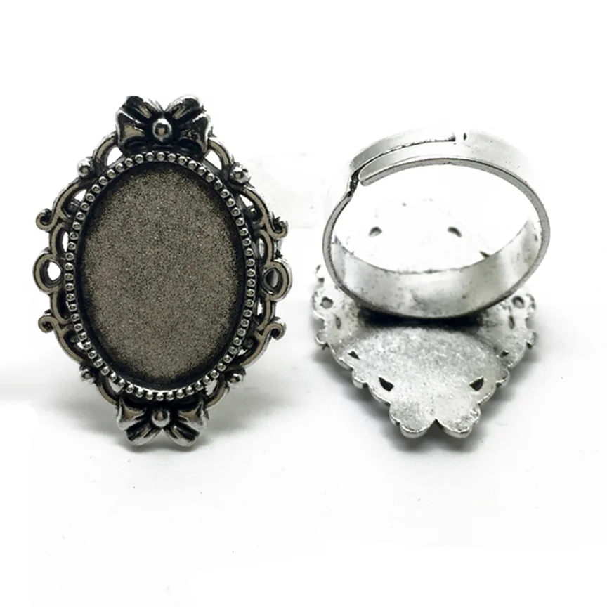 

5PCS Ancient Silver Ring Ring Size Adjustable Tray Size 13X18mm Oval Jewelry Accessories Ring Base