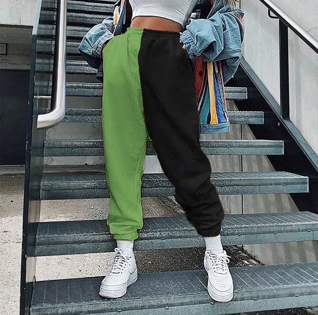 

Women Pants fashion spliced harem pants Elastic waist casual harem pants New Summer stitching tousers