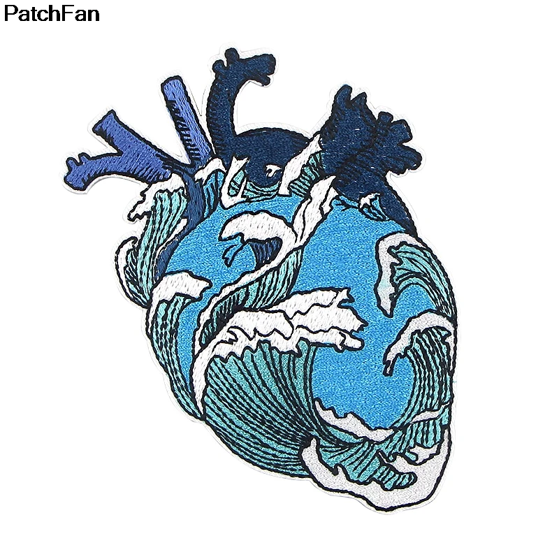 Patchfan сердце форма орган большая волна Kanagawa аппликация нашивки наклейки Швейные