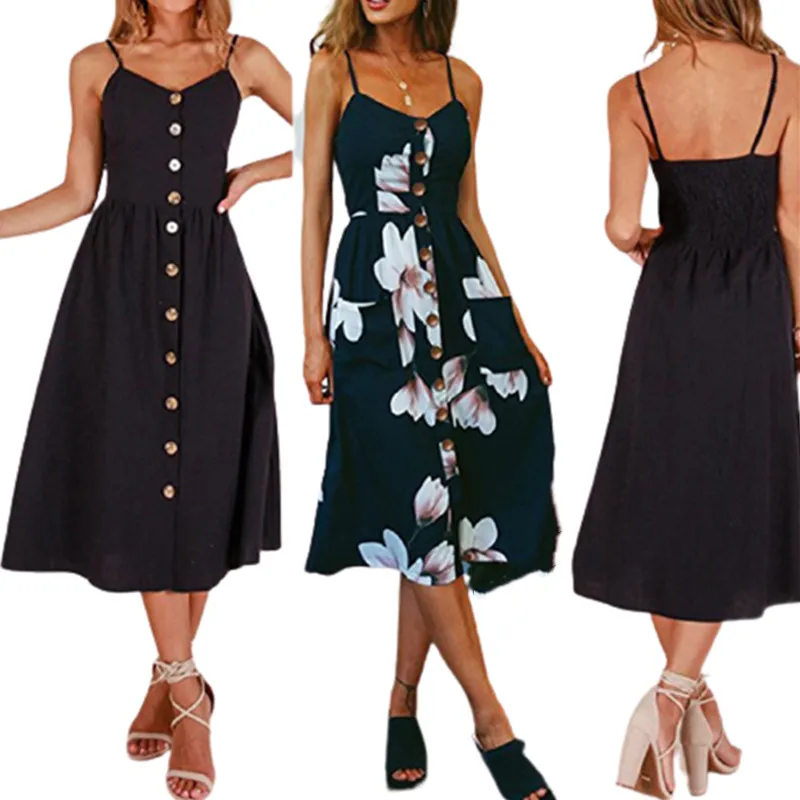 Модное сексуальное женское летнее платье без рукавов 2019 черное белое