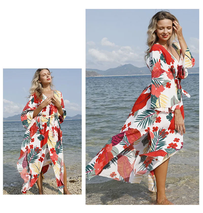 Пляжное кимоно с цветочным принтом Fitshinling купальный костюм летняя приталенная